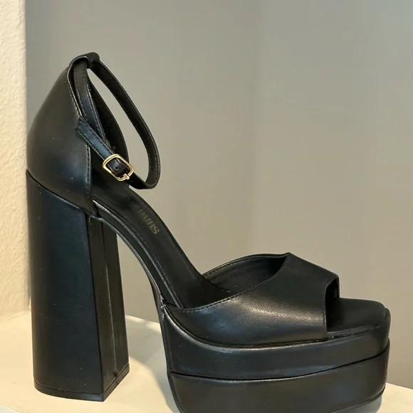 Dream Pair Ankle Strap High Chunky Block Heel Platform Pump Shoes Size 8.5 Black - Picture 2 of 12